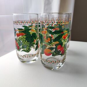 4 | Vintage c.70s | Colorful Floral and Fruit | Glass Tumblers | 10 oz